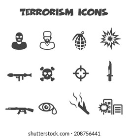 Terrorism Icons, Mono Vector Symbols