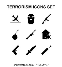 Terrorism icons set. Silhouette vector illustration