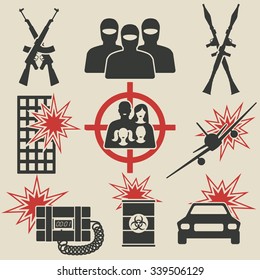 Terrorism Icons Set. Vector Illustration - Eps 8