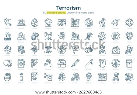 Terrorism line icon pack. Terrorism Stroke icon set. Editable Stroke icon

