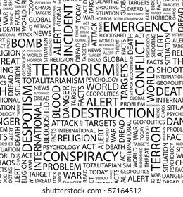 TERRORISM. Seamless vector background. Illustration with different association terms.