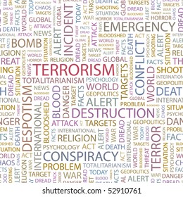 TERRORISM. Seamless vector pattern with word cloud.