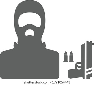 Terrorism, terrorist icon / gray vector