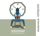 Terrorism Tied Hostage Blindfolded Sitting Chair With Bomb Clock Timer Vector Illustration
