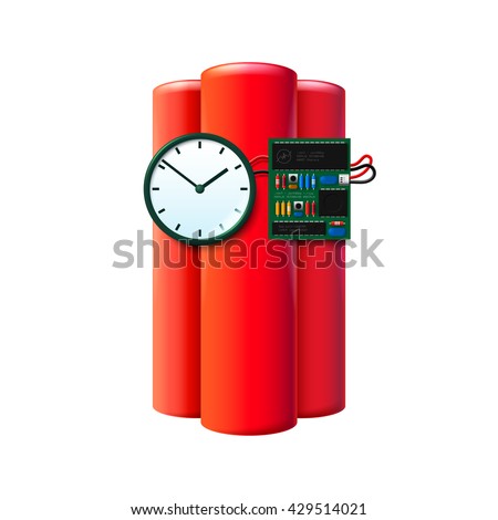 Terrorism time bomb. Tnt explosive with clock, terrorist sign.