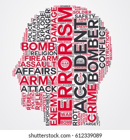 terrorism word cloud head typography