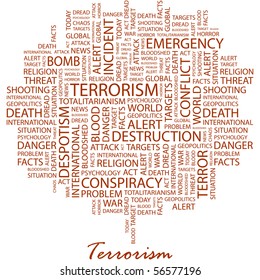 TERRORISM. Word collage on white background. Word cloud concept illustration of  association terms.