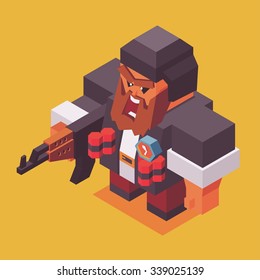 Terrorist with ak-47 and bomb or dynamite. vector illustration