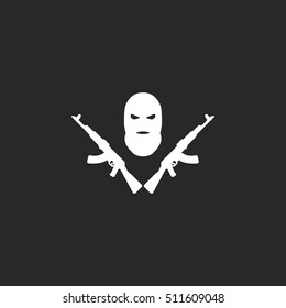 Terrorist Balaclava Mask Ak Symbol Sign Silhouette Icon On Background