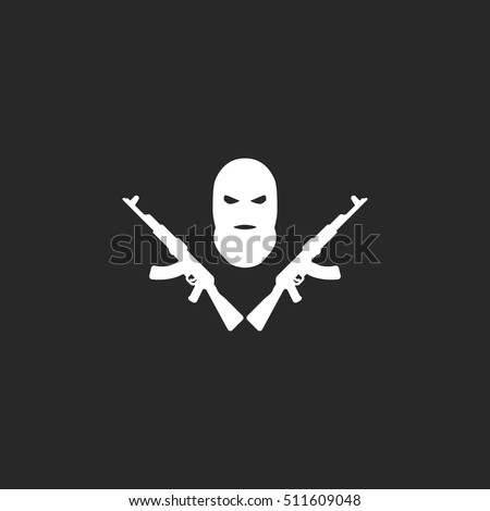 Terrorist balaclava mask ak symbol sign silhouette icon on background