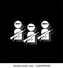 Terrorist balaclava mask. White flat simple icon with shadow