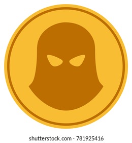 Terrorist Balaklava Golden Coin Icon. Vector Style Is A Gold Yellow Flat Coin Symbol.