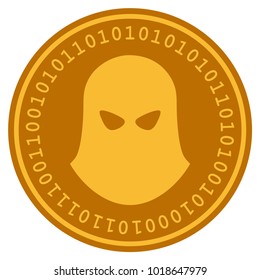 Terrorist Balaklava Golden Digital Coin Icon. Vector Style Is A Gold Yellow Flat Coin Cryptocurrency Symbol.