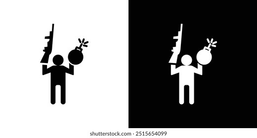 Terrorist with a bomb icon logo set vector