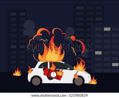 terrorist car bomb blast in the city block