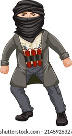 Terrorist carrying bomb on body illustration