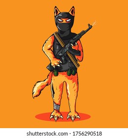 Terrorist cat vector illustration for merchandise or poster 