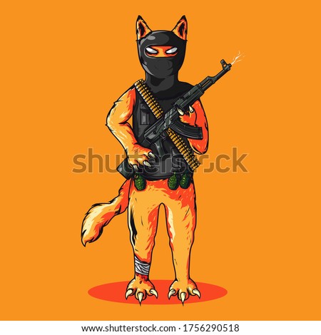 Terrorist cat vector illustration for merchandise or poster 