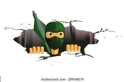 Terrorist coming out of the tunnel