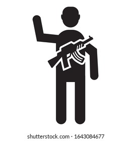 Terrorist concept, Man waving hand with Rifle on white background, Militant Vector Icon Design