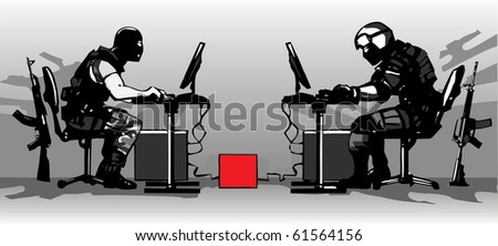 Terrorist and counter-terrorist playing a LAN video game