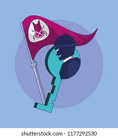 terrorist with flag bug cyber atack