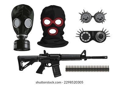  conjunto de bienes terroristas, ilustración vectorial