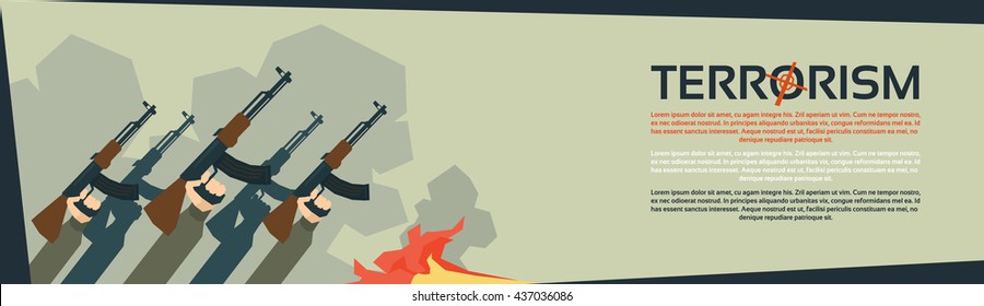 Terrorist Group Hands Holding Guns Terrorism Concept Flat Vector Illustration