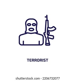 Terrorist Icon From Army Collection. Thin Linear Terrorist, , Attack Outline Icon Isolated On White Background. Line Vector Terrorist Sign, Symbol For Web And Mobile