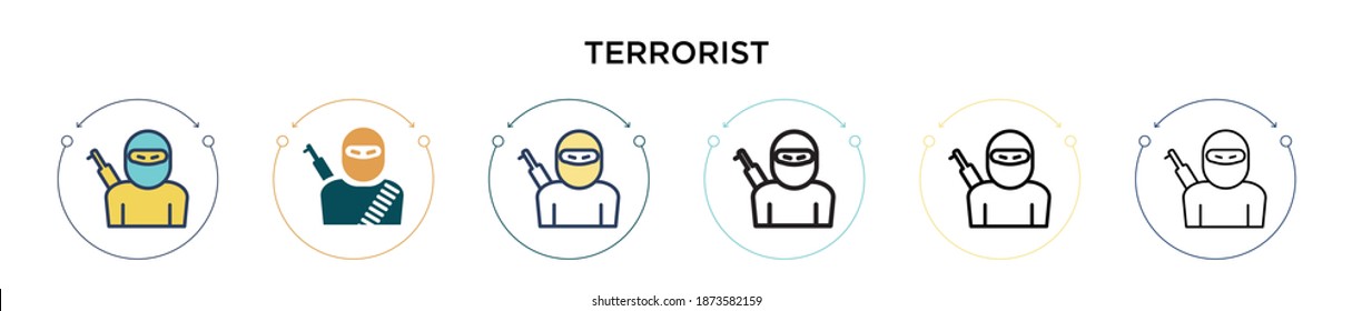 Terrorist icon in filled, thin line, outline and stroke style. Vector illustration of two colored and black terrorist vector icons designs can be used for mobile, ui, web