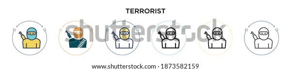 Terrorist icon in\
filled, thin line, outline and stroke style. Vector illustration of\
two colored and black terrorist vector icons designs can be used\
for mobile, ui, web