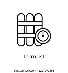 terrorist icon. Trendy modern flat linear vector terrorist icon on white background from thin line Army collection, outline vector illustration