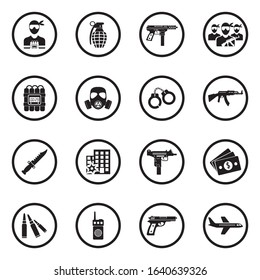 Terrorist Icons. Black Flat Design In Circle. Vector Illustration.