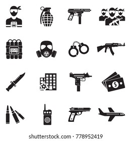 Terrorist Icons. Black Flat Design. Vector Illustration. 