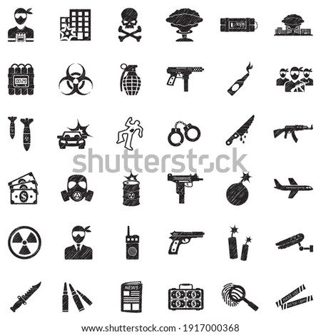 Terrorist Icons. Black Scribble Design. Vector Illustration.