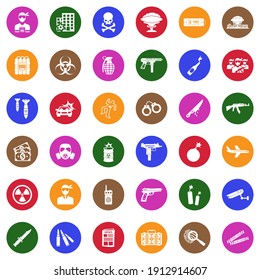 Terrorist Icons. White Flat Collection In Circle. Vector Illustration.