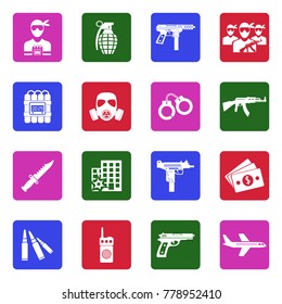 Terrorist Icons. White Flat Design In Square. Vector Illustration. 