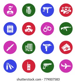 Terrorist Icons. White Flat Design In Circle. Vector Illustration. 