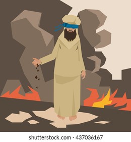 Terrorist Land In Fire Terrorism Concept Vector Illustration