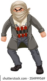 Terrorist man wrapped himself with bomb illustration