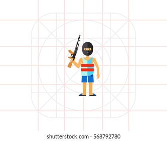 Terrorist in Mask with Gun Icon