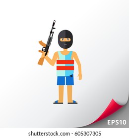 Terrorist in Mask with Gun Icon