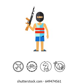 Terrorist in Mask with Gun Icon