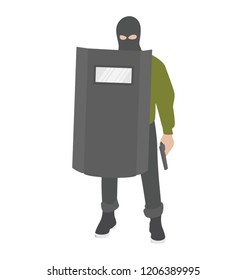 
A terrorist is protecting from attack, self protection 
