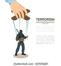 Terrorist Puppet Hand Terrorism Control Vector Illustration