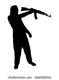 Terrorist With Rifle Gun Silhouette Vector