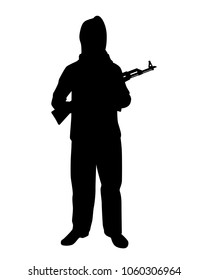 Terrorist with rifle gun silhouette vector