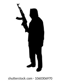 Terrorist With Rifle Gun Silhouette Vector