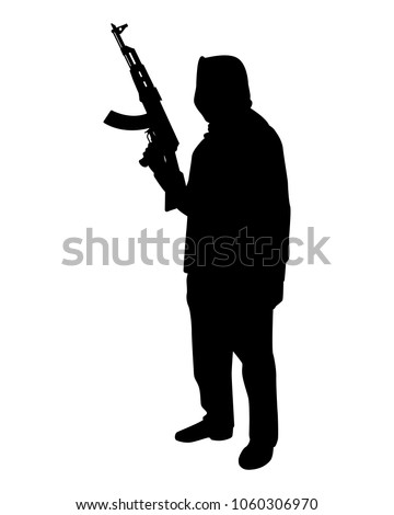 Terrorist with rifle gun silhouette vector