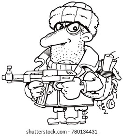 a terrorist with a rifle in his hands